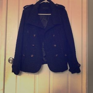 Black coat with gold buttons